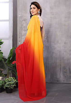 Pre-Stitched Georgette Saree in Orange and Red Shaded