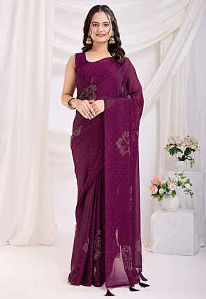 Pre-stitched Georgette Saree in Purple