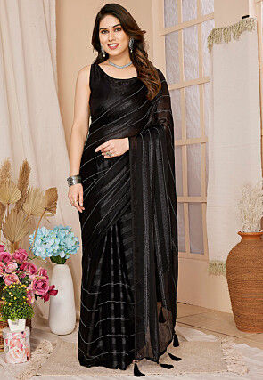 Pre-stitched Georgette Shimmer Saree in Black