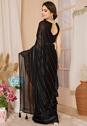 Pre-stitched Georgette Shimmer Saree in Black