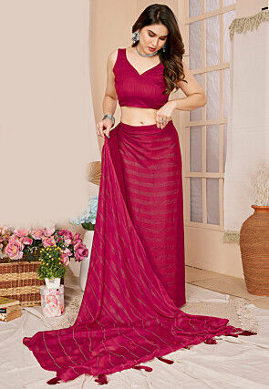 Pre-stitched Georgette Shimmer Saree in Fuchsia