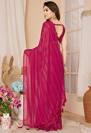 Pre-stitched Georgette Shimmer Saree in Fuchsia