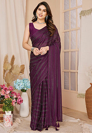 Pre-stitched Georgette Shimmer Saree in Wine