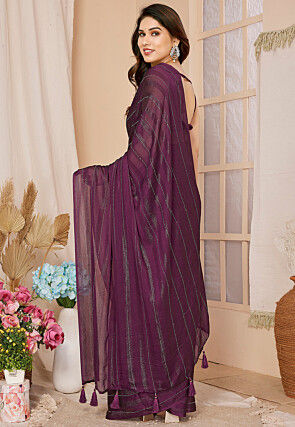 Pre-stitched Georgette Shimmer Saree in Wine