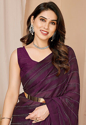 Pre-stitched Georgette Shimmer Saree in Wine