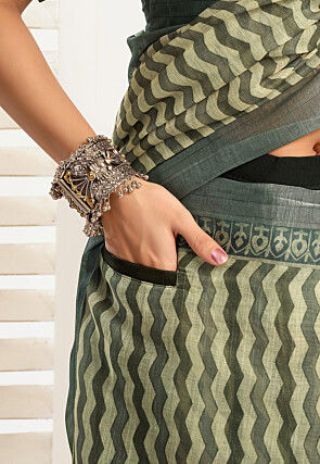 Pre-stitched Linen Saree in Beige