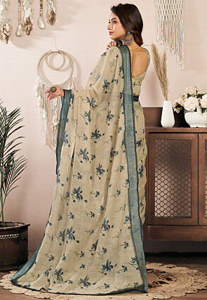 Pre-stitched Linen Saree in Beige