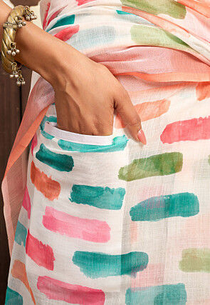 Pre-stitched Linen Saree in White