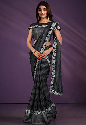 Pre-stitched Lycra (Elastane) Saree in Black