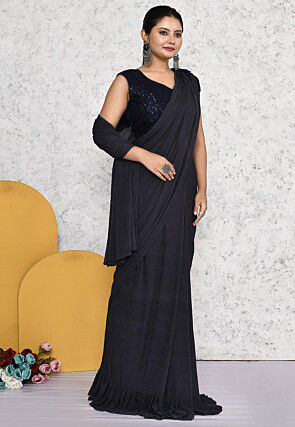 Pre-stitched Lycra (Elastane) Saree in Dark Grey