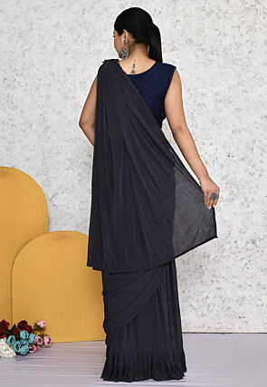 Pre-stitched Lycra (Elastane) Saree in Dark Grey