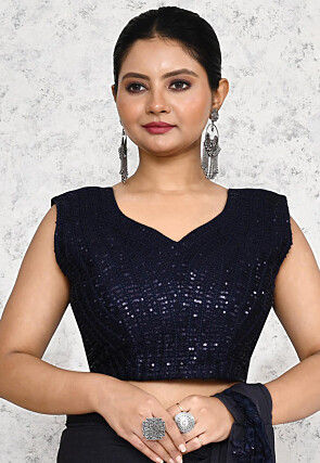 Pre-stitched Lycra (Elastane) Saree in Dark Grey