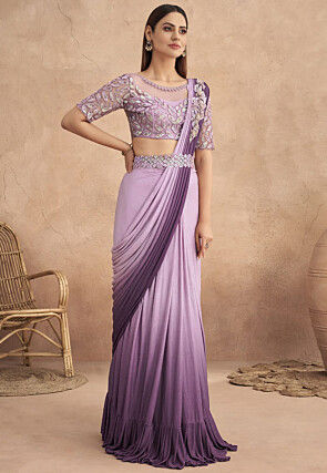 Pre-stitched Lycra (Elastane) Saree in Purple Ombre