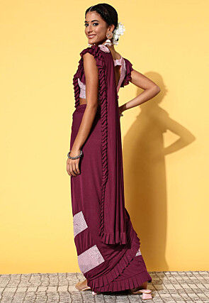 Pre-Stitched Lycra (Elastane) Saree in Wine