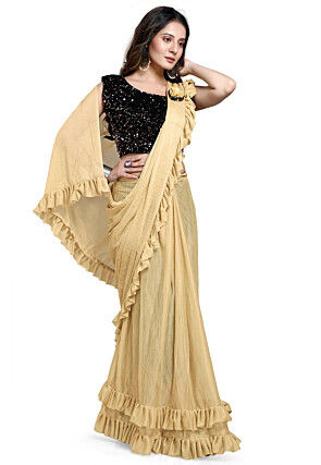 Pre-stitched Lycra Saree in Beige