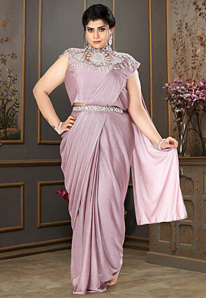 Pre-Stitched Lycra (Elastane) Shimmer Saree in Dusty Purple