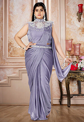 Pre-Stitched Lycra (Elastane) Shimmer Saree in Light Purple