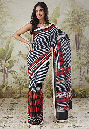 Pre-stitched Muslin Silk Saree in Black
