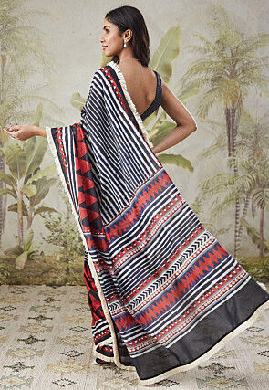 Pre-stitched Muslin Silk Saree in Black