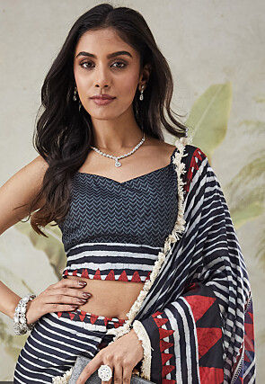 Pre-stitched Muslin Silk Saree in Black