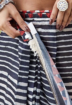 Pre-stitched Muslin Silk Saree in Black