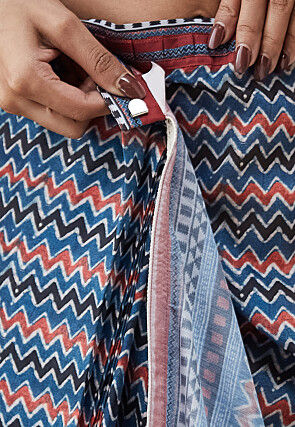 Pre-stitched Muslin Silk Saree in Blue