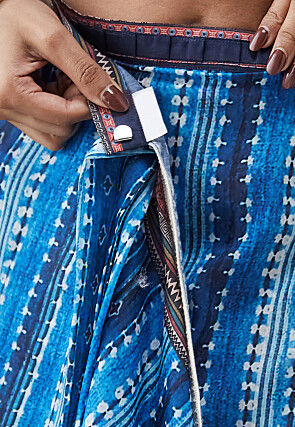 Pre-stitched Muslin Silk Saree in Blue