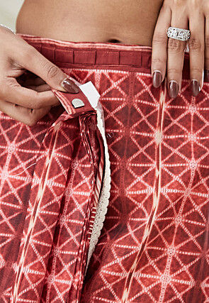 Pre-stitched Muslin Silk Saree in Maroon