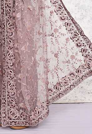 Pre-stitched Net Scalloped Saree in Purple