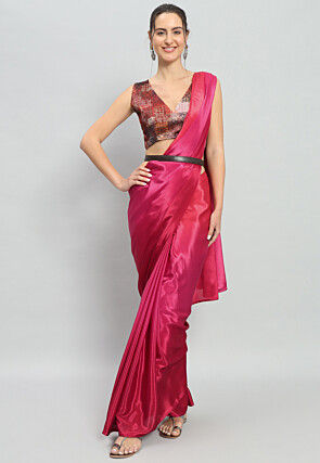 Pre-stitched Ombre Satin Saree in Pink Pre-stitched Ombre