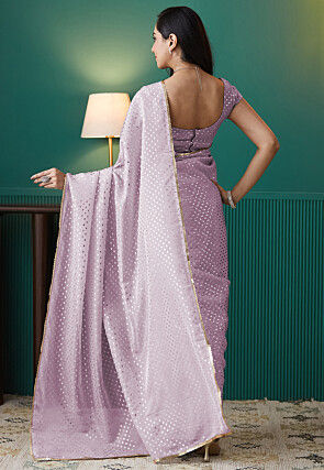 Pre-stitched Organza Saree in Light Purple