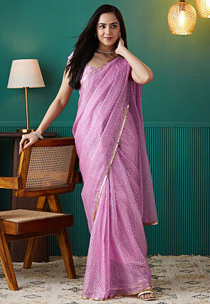 Pre-stitched Organza Saree in Light Purple