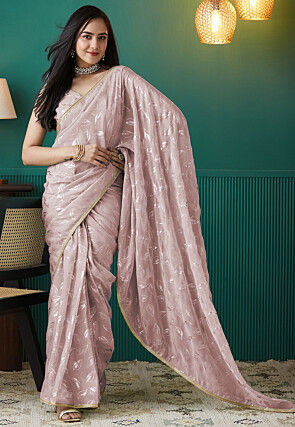 Pre-stitched Organza Saree in Light Purple