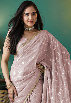 Pre-stitched Organza Saree in Light Purple