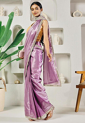 Pre-stitched Organza Saree in Light Purple