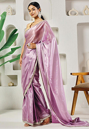 Pre-stitched Organza Saree in Light Purple