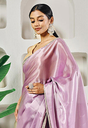 Pre-stitched Organza Saree in Light Purple