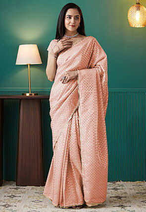 Pre-stitched Organza Saree in Peach