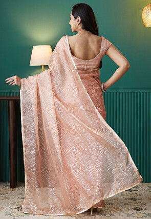 Pre-stitched Organza Saree in Peach