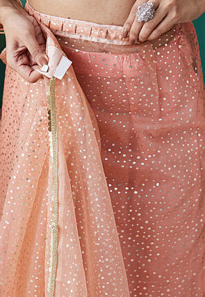 Pre-stitched Organza Saree in Peach