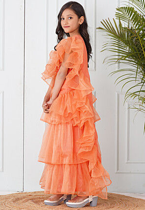 Pre-Stitched Organza Saree in Peach