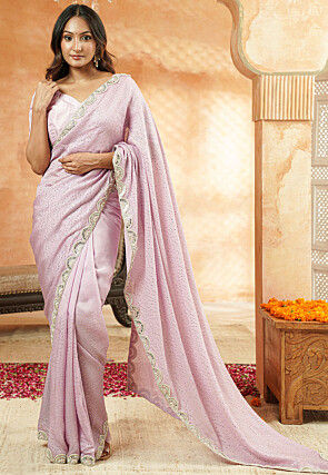 Embroidered Organza Saree in Pink