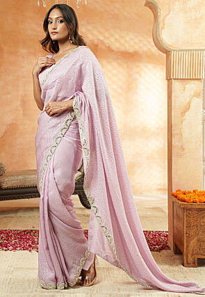 Embroidered Organza Saree in Pink