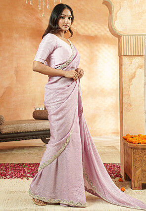Embroidered Organza Saree in Pink