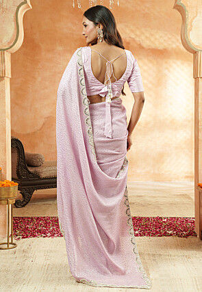 Embroidered Organza Saree in Pink