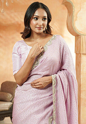 Embroidered Organza Saree in Pink
