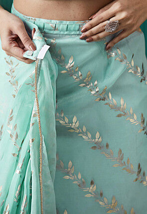 Pre-stitched Organza Saree in Sea Green