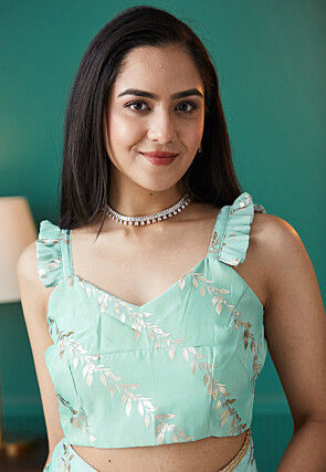 Pre-stitched Organza Saree in Sea Green