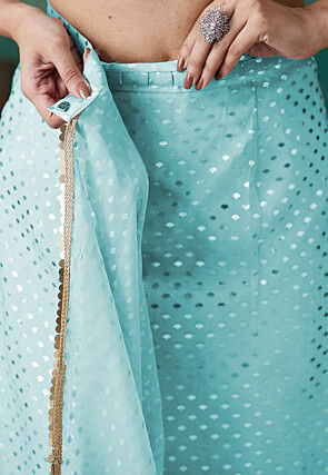 Pre-stitched Organza Saree in Sky Blue