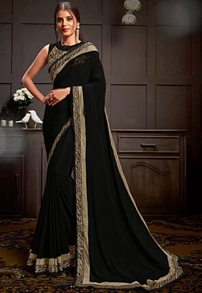 Pre-Stitched Polyester Crepe Saree in Black